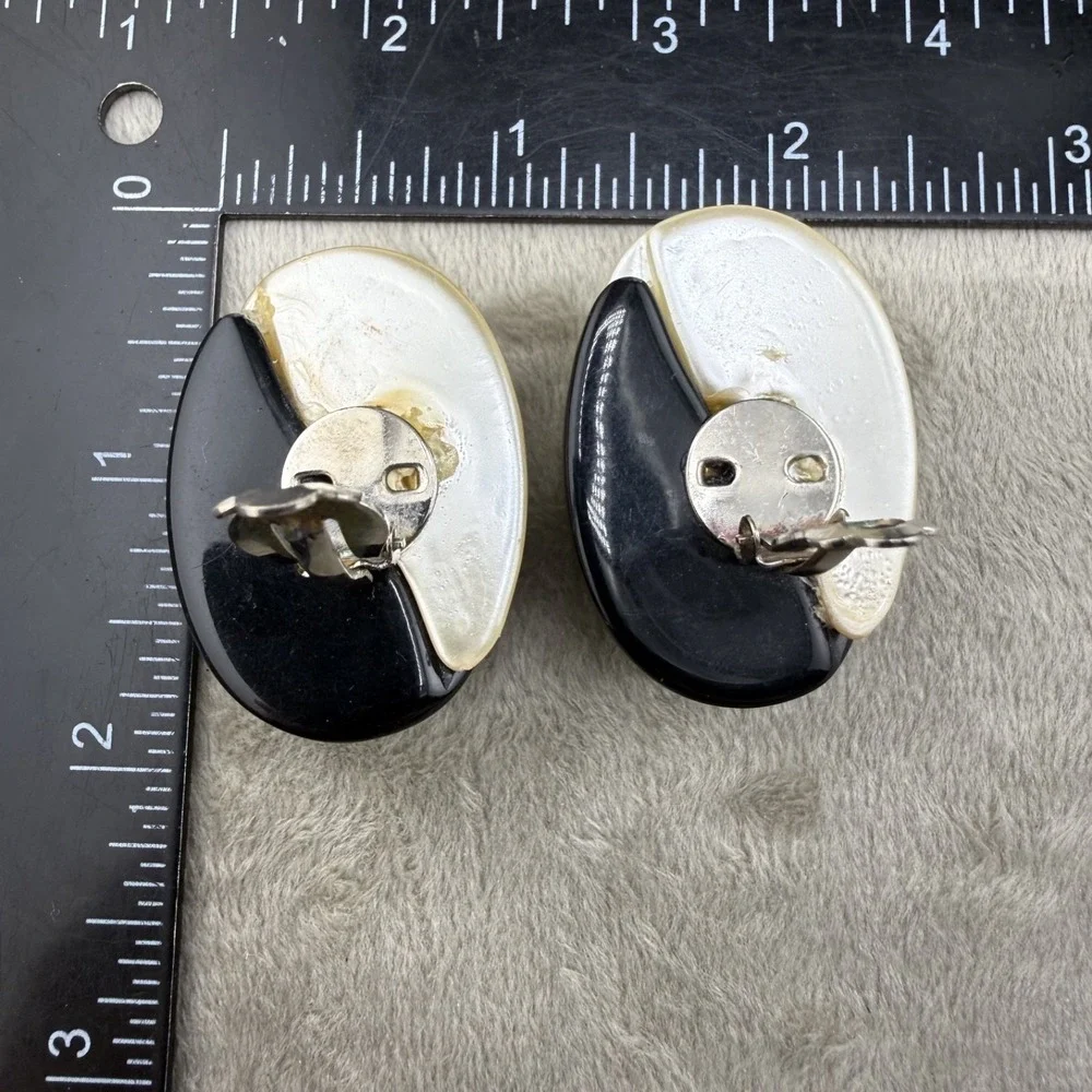 Vintage Estate Clip On Earrings Lot Black White Retro Beaded Dangle 3 Pairs